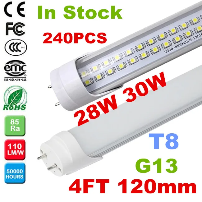30 шт./лот 22W28W T8 Светодиодная трубка 1200 мм 4 фута флуоресцентная 85 265 в AC