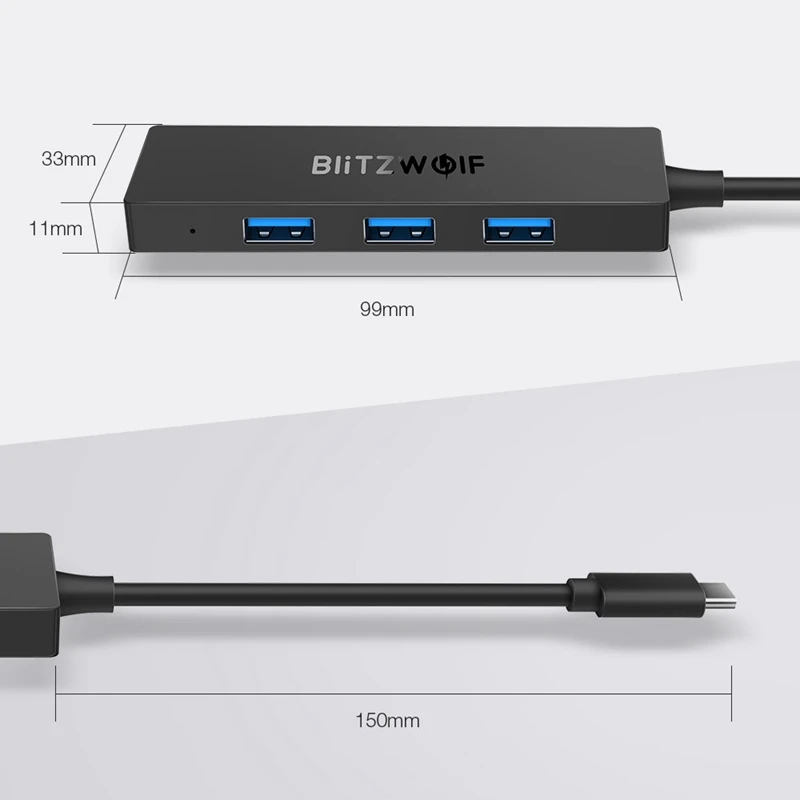 BlitzWolf BW-TH3 usb-концентраторы 4 в 1 type-C-4-портовый USB 3,0 порт концентратор данных с функцией OTG 5 Гбит/с USB 3,0 передача