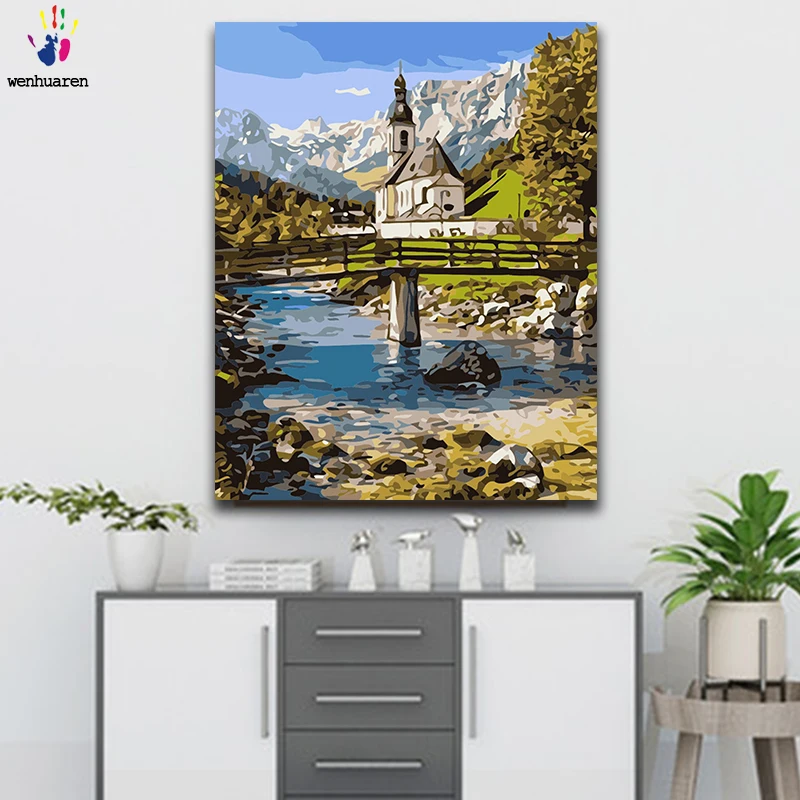 DIY раскраска краска по номерам лесной пейзаж картины с комплекты 40x50