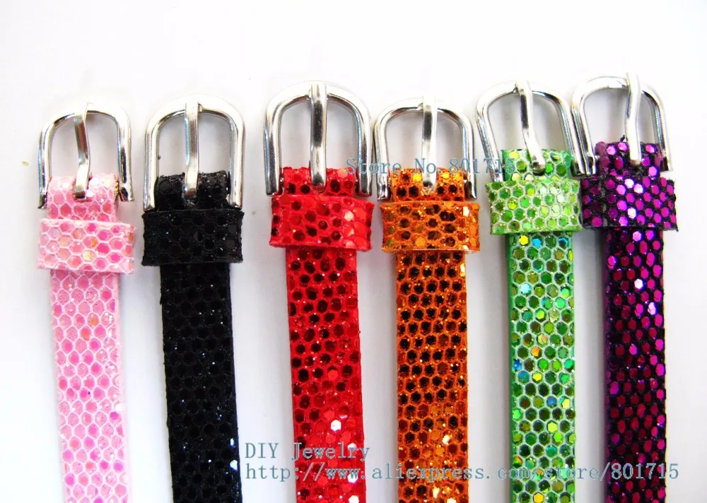Wholesale 50pcs DIY Accessory Sequins PU Leather Sequin Wristband mix color 8mm wide 21cm length fit slide charm free ship | Украшения и