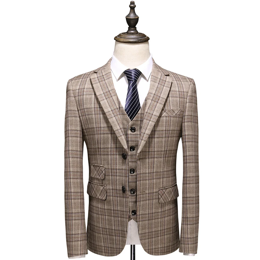 Свадебный костюм для мужчин Slim Fit нежный мужской костюм Homme Mariage 5XL полосатый клетчатый дизайнер мужские официальные деловые костюмы Q705