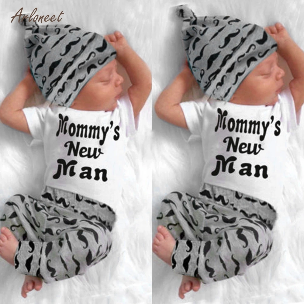 ARLONEET 3Pcs Newborn Baby Boy Romper Letter Tops + Beard Long Pants Hat Outfits Clothes QF27 2019 |