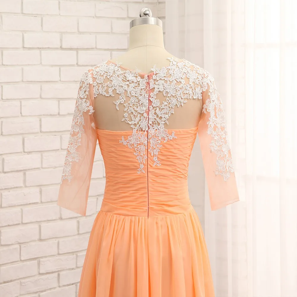 

Orange Evening Dresses A-line Half Sleeves Chiffon Appliques Lace Elegant Long Evening Gown Prom Dress Prom Gown
