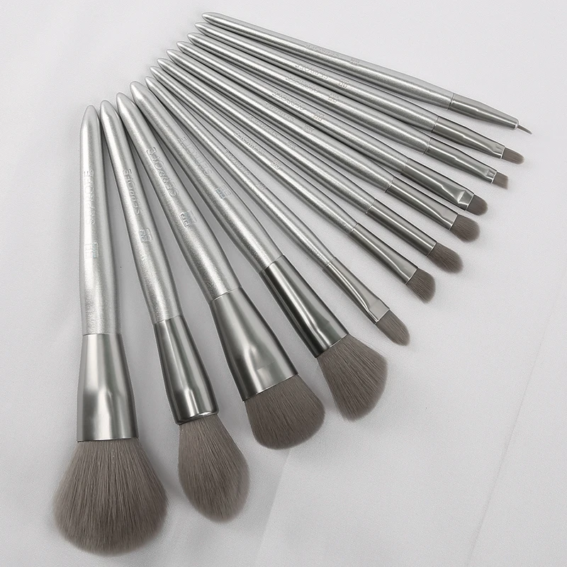 12 pcs silver makeup brushes set of beginners moonlight silver eyeshadow brush Blending Eyeliner Eyelash Eyebrow Make up Brushes