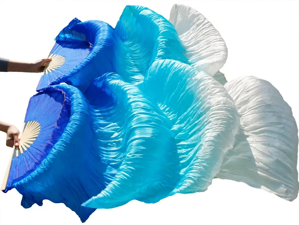 

100% silk handmade wholesale high quality Chinese silk veils dance fans Pair of belly dancing fans 3 color