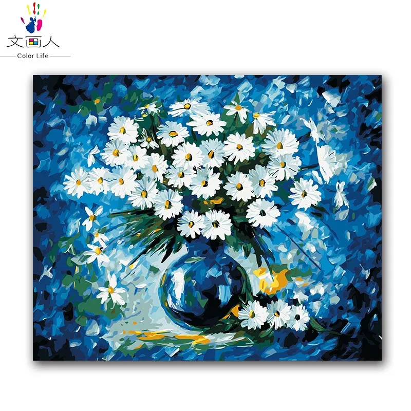 6335 Blues Daisy Краска по номерам синяя ваза с маргаритками цветок Организация diy цифровая картина маслом Раскраска по номерам на холсте Рисование с посылка - Цвет: 6335 Blues Daisy