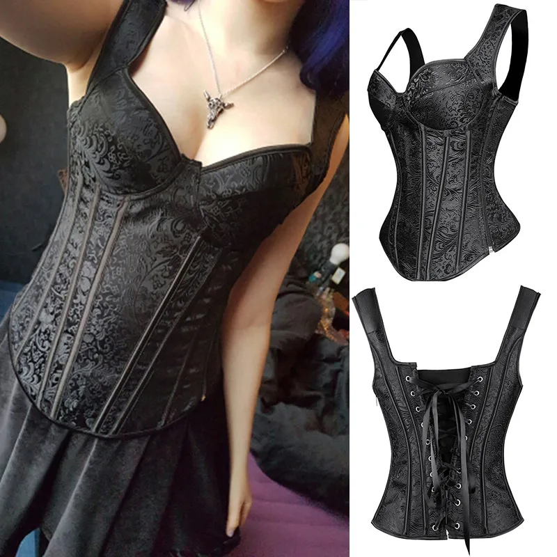 

Steampunk Corset Women Gothic Bustier Sexy Overbust Retro Clothes 15 Plastic Boned Plus Size Burlesque Dress Tummy Slimming Top