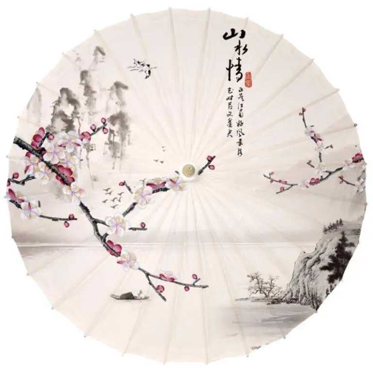 

Mountain Hill with River Boat Painting Oil Paper Umbrella Cherry Blossom Paper Parasol Art Show Hanging Decor Paper Umbrella