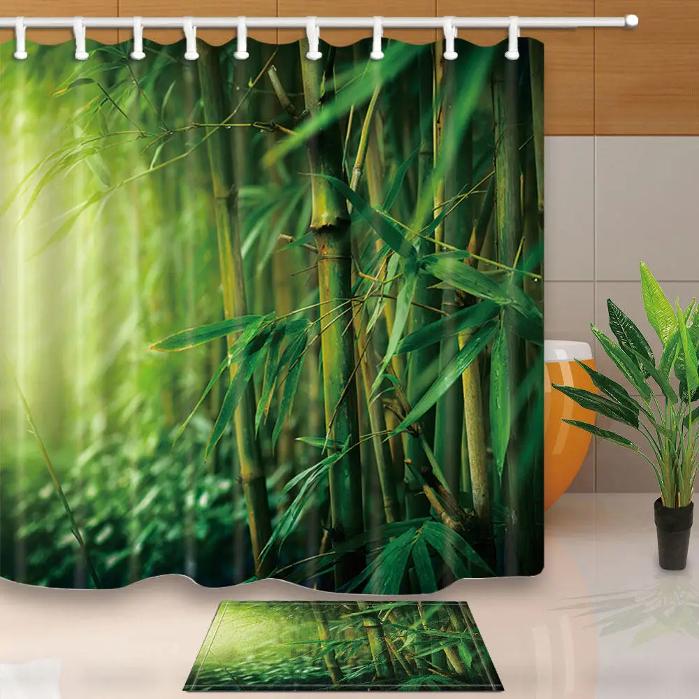 Bamboo Forest Shower Curtains High Quality Bath Screens Home Decoration Polyester Fabric Waterproof and Mildew Proof with Hooks | Дом и сад