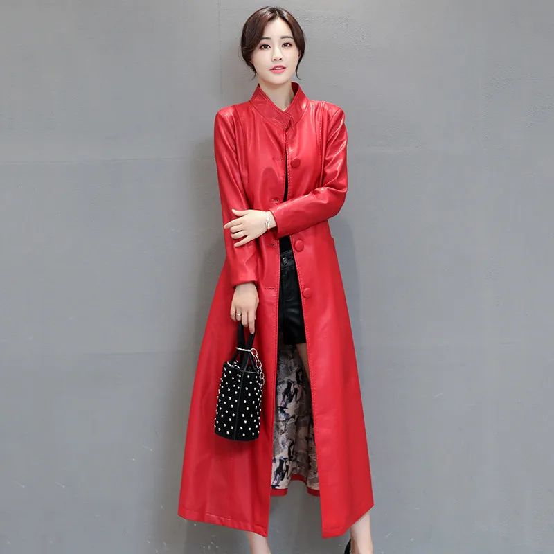 Женский однобортный Тренч из искусственной кожи ветровка с длинным рукавом и