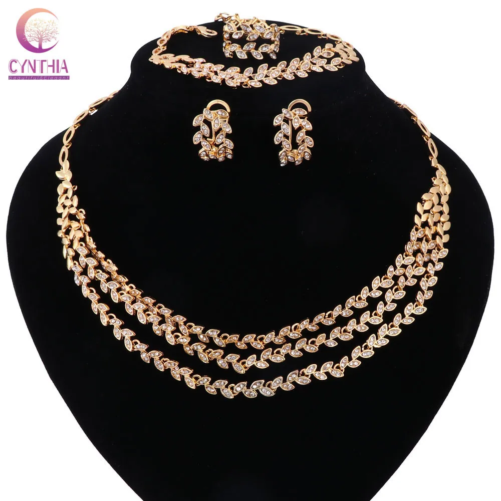 Посеребренное 3 слоя в форме листьев ожерелье Кристалл Ювелирные наборы с