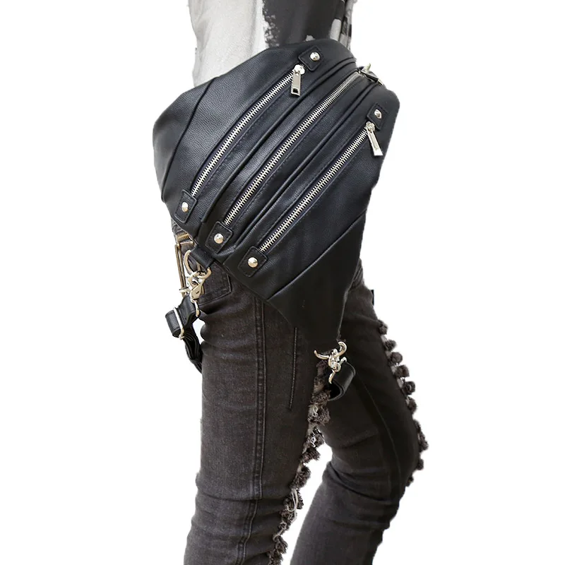

gothic steampunk visual rock triangle backpack vintage fashion man women unisex black metal zipper head fun 4 ways carry bag