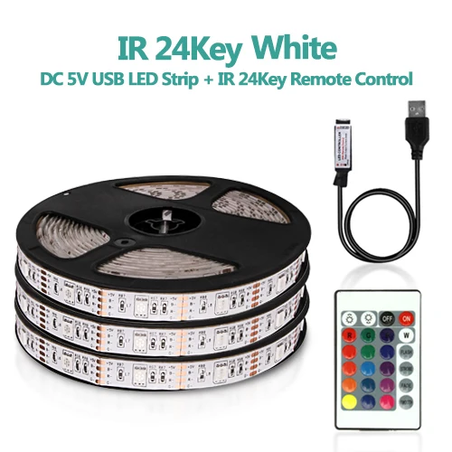 DC5V USB Светодиодная лента гибкий светильник 5050 RGB мини 3 ключа 17Key RF ИК пульт дистанционного управления лента IP65 50 см 1 м 2 м 3 м ТВ фоновый светильник ing - Испускаемый цвет: 24key IRremote White