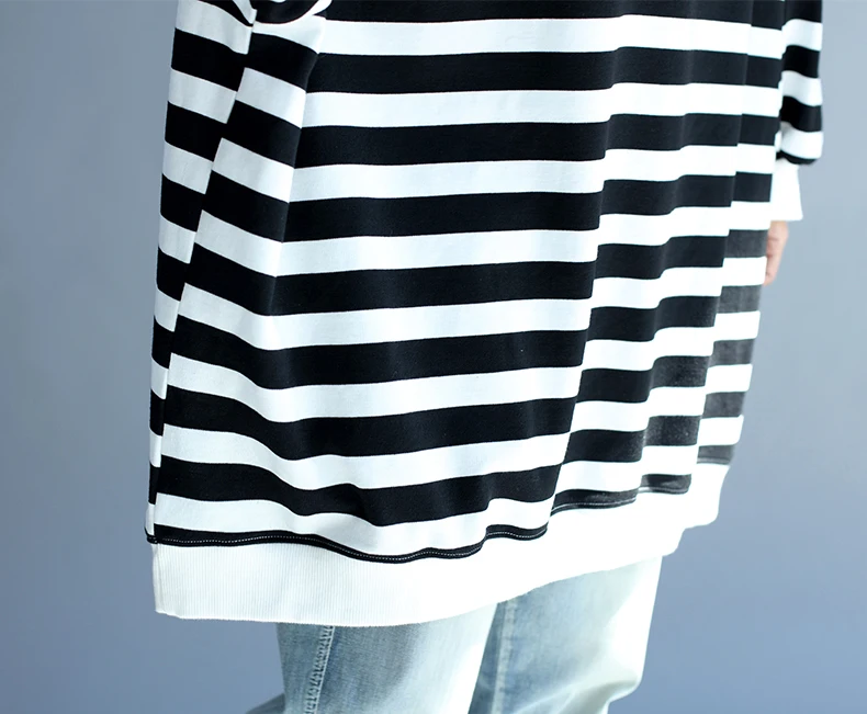 Clobee, XXXL, 4XL, 5XL размера плюс, Женская свободная Полосатая туника, осень, новинка, пэчворк, хлопок, верх размера d, рукав летучая мышь, harajuku, футболка