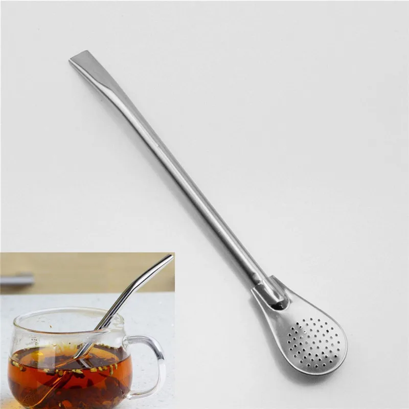 

NEW Stainless Steel Drinking Straw Tea Filter Spoon Washable Practical Tea Tools
