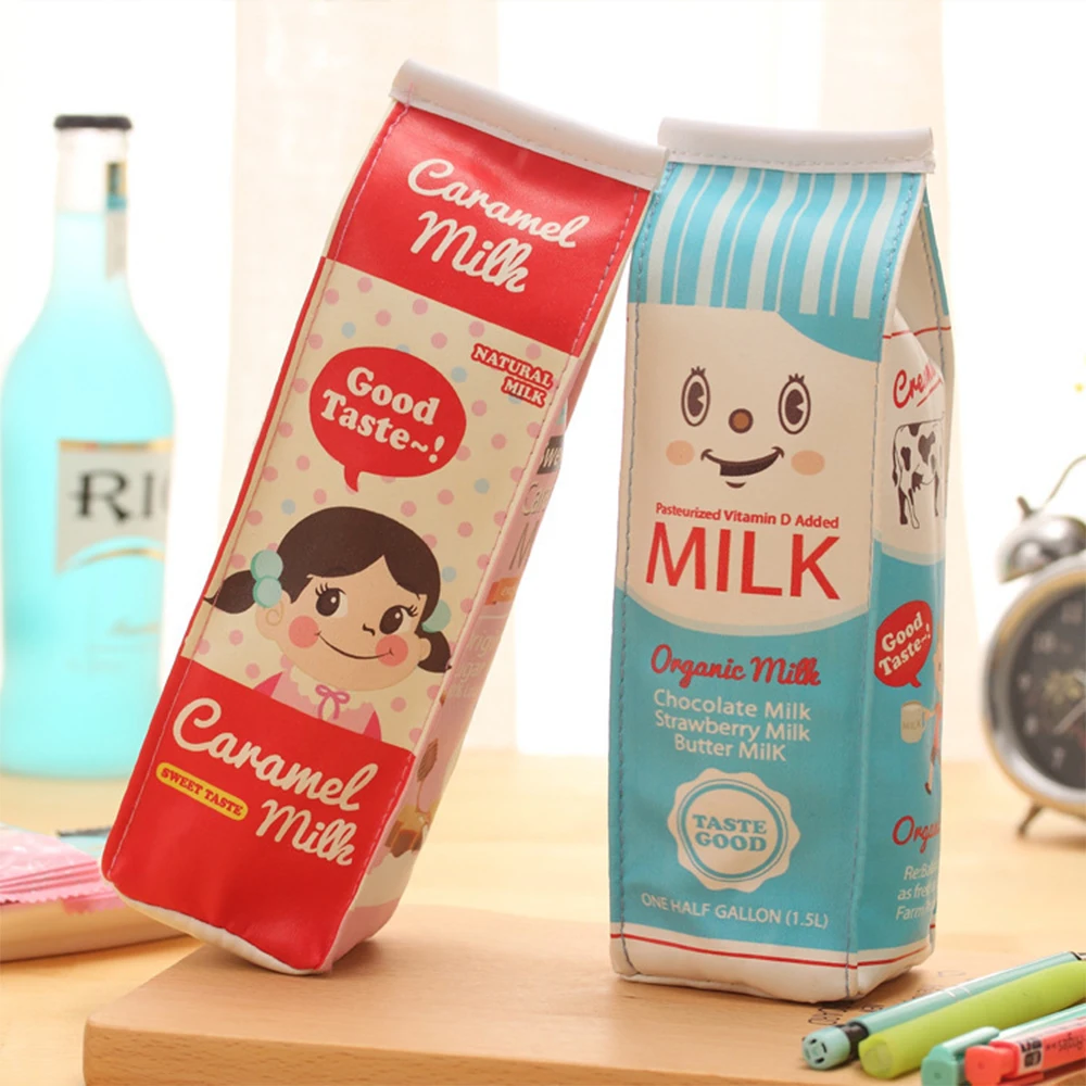 

Novelty Milk Box PU Leather Pencil Case For Girls Boys Stationery Pouch Storage Pen Bag School Office Supplies Escolar Papelaria