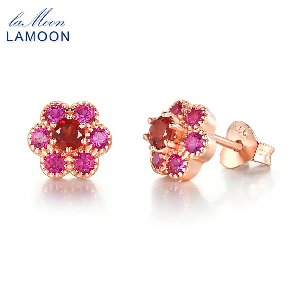 Женские серьги с красным гранатом серебро 100% пробы цвета розового золота |