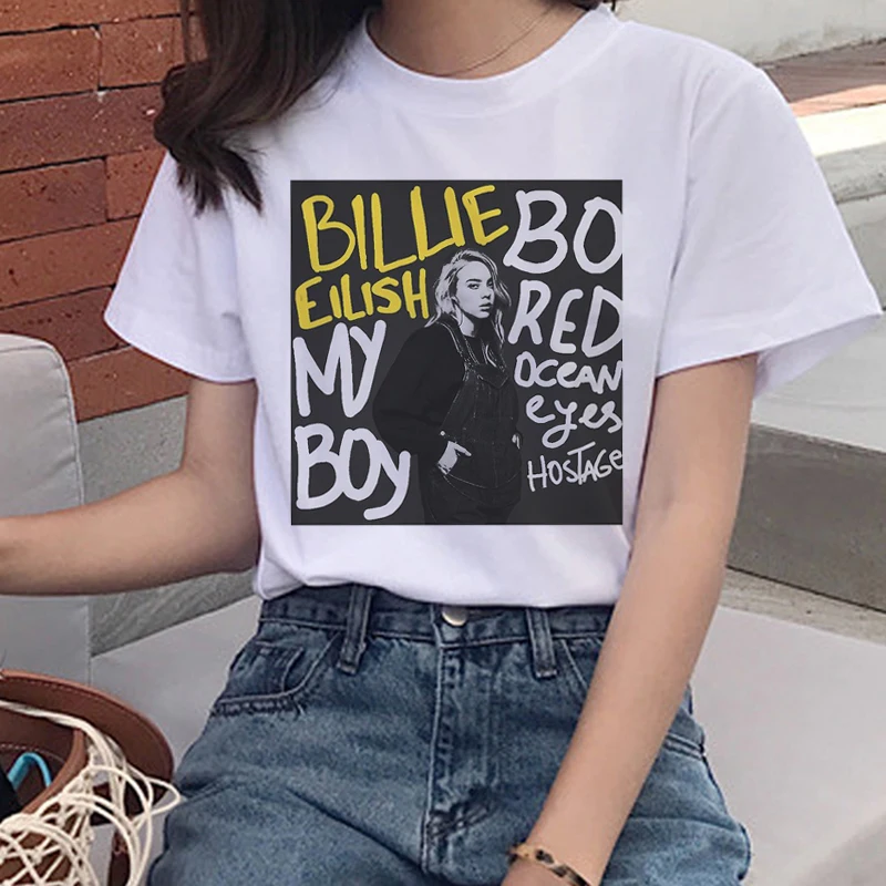 Billie Eilish Harajuku Ullzang Футболка женская футболка с графикой Bad Guy Эстетическая забавная футболка с героями мультфильмов 90s хип-хоп футболки женские