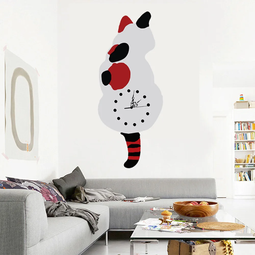 Aimecor Home wall clock Acrylic Creative Cartoon Cute Cat Wall Clock Decor Watch Way Tail Move Silence Drop Ship 2207 | Дом и сад