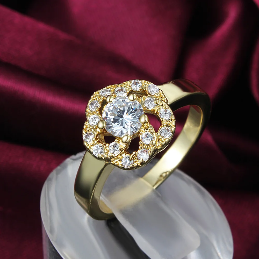 

Flower Patterned Ring Yellow Gold Filled Elegant Womens Wedding Ring Accessories