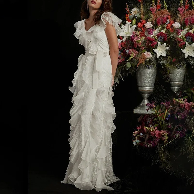 Женское кружевное платье TWOTWINSTYLE летнее макси с открытыми плечами высокой талией