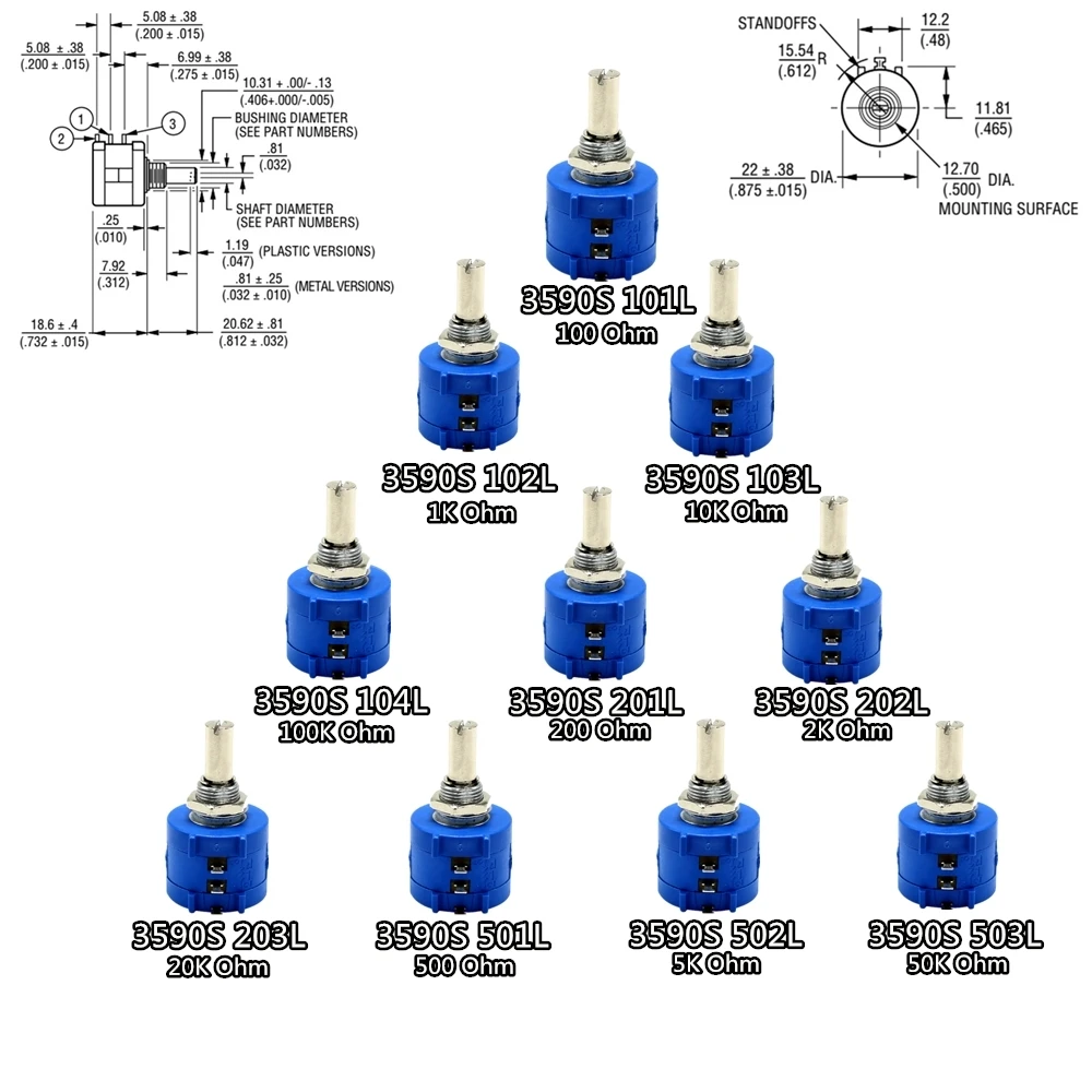 3590S-2-103L 3590S 1K 2K 5K 10K 20K 50K 100K Ом прецизионный многооборотный потенциометр 10 кольцевой регулируемый резистор