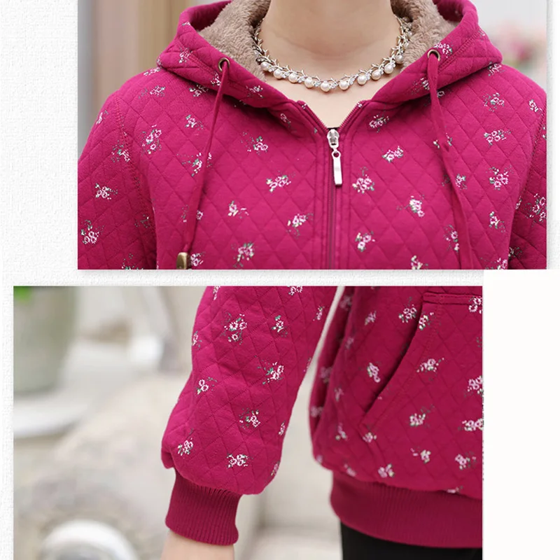 

2018 Spring Autumn Plus Size Tracksuit For Women High Quality printing Cotton Hoody Middle-Aged Women'S Hoodies warm coat QH1113