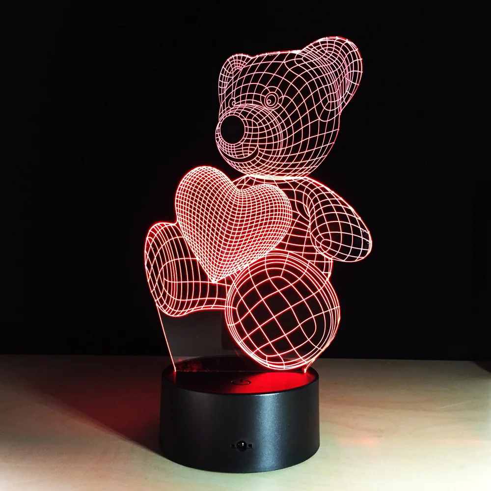 3D светодиодный ночник 2020 новое поступление новинка маленький медведь сердце USB