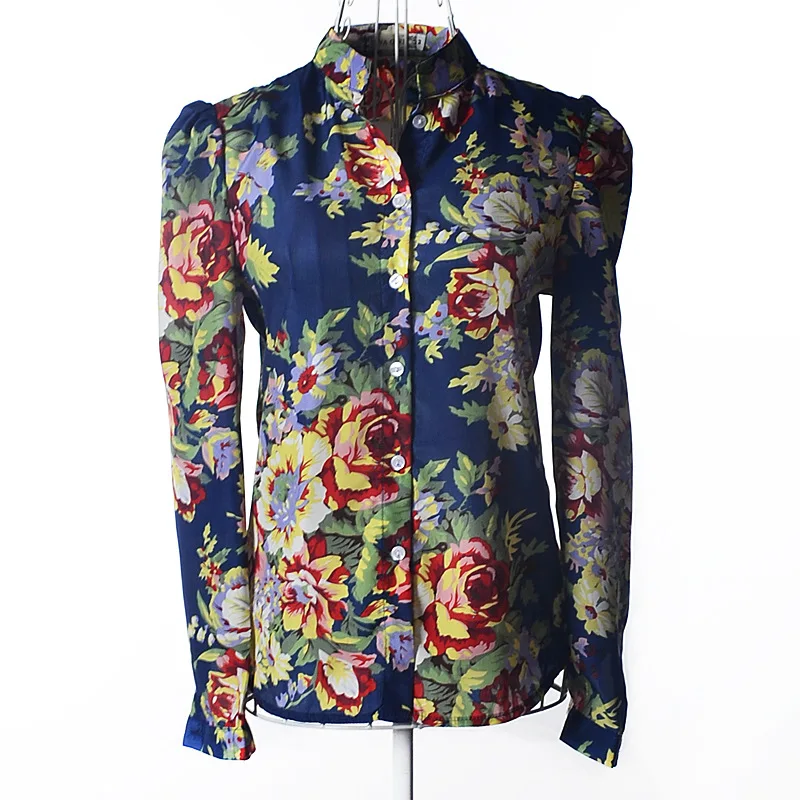 Женская шифоновая блузка с длинным рукавом и цветочным принтом|camisas mujer|blouse longchiffon