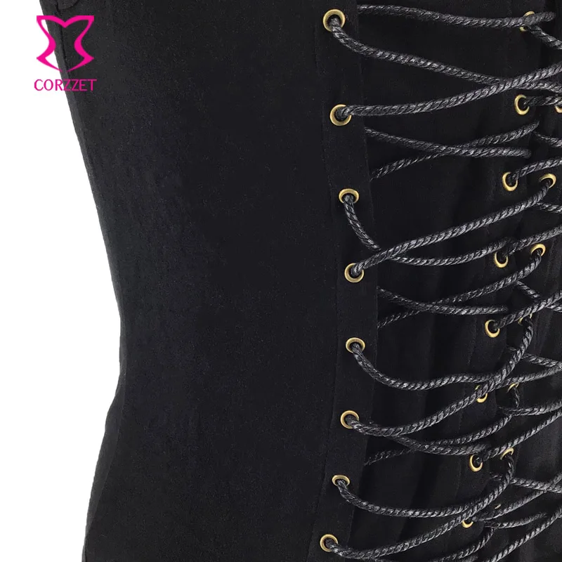 Мужской жилет в стиле стимпанк черный с пряжкой и шнуровкой без рукавов