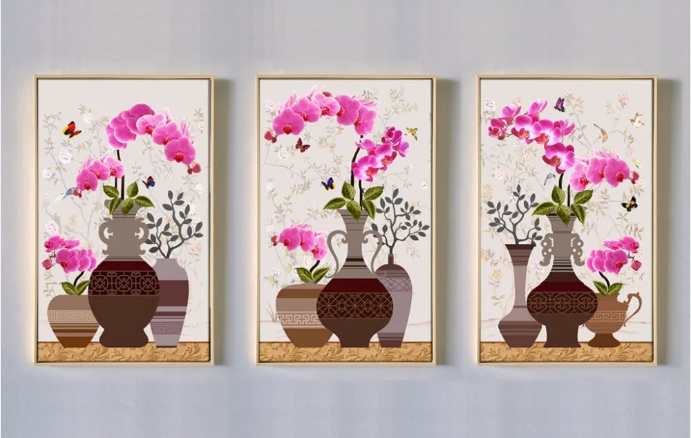 

Phalaenopsis new Chinese flower vase Art Decoration frameless painting canvas paintings