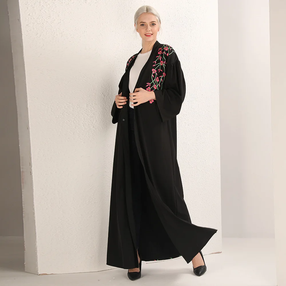 Черное открытое кимоно Abaya Дубай Турция Бангладеш мусульманская одежда