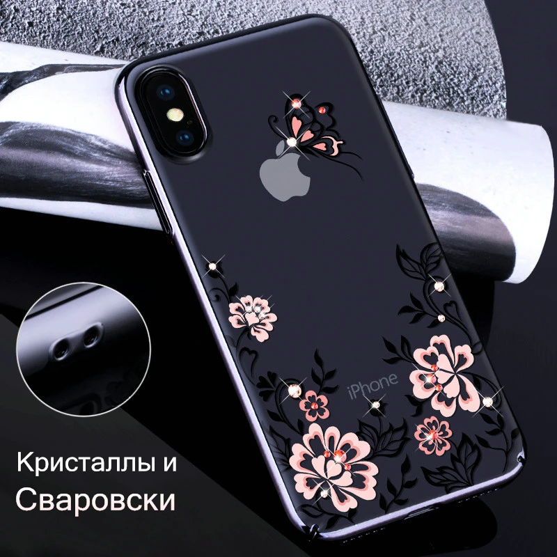 KINGXBAR Case for iPhone X Cover Swarovski Element Crystals 10 Flower Electroplating Transparent |