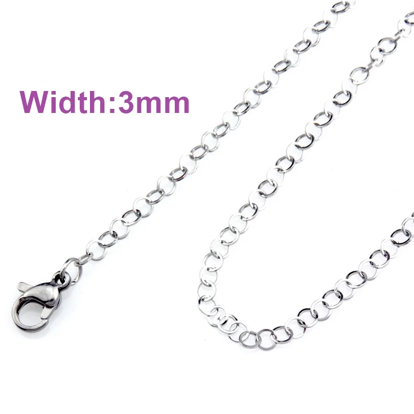 2-Width 3mm 21871 высокое качество Rolo звено цепи ожерелье из нержавеющей стали цепи простые серебряные/черные цепи ожерелье Изготовление ювелирных изделий 18 ''20'' - Окраска металла: 2-Width 3mm