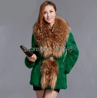 2017 Модные женские натуральный кроличий мех Мех животных куртка енота меховой