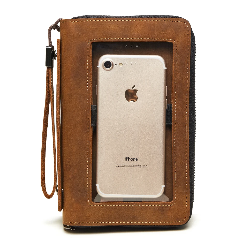 

Men's Wallet Genuine Leather Credit Card Holder Phone Holder Zipper Design Coin Purse Long Wallets Male Clutch