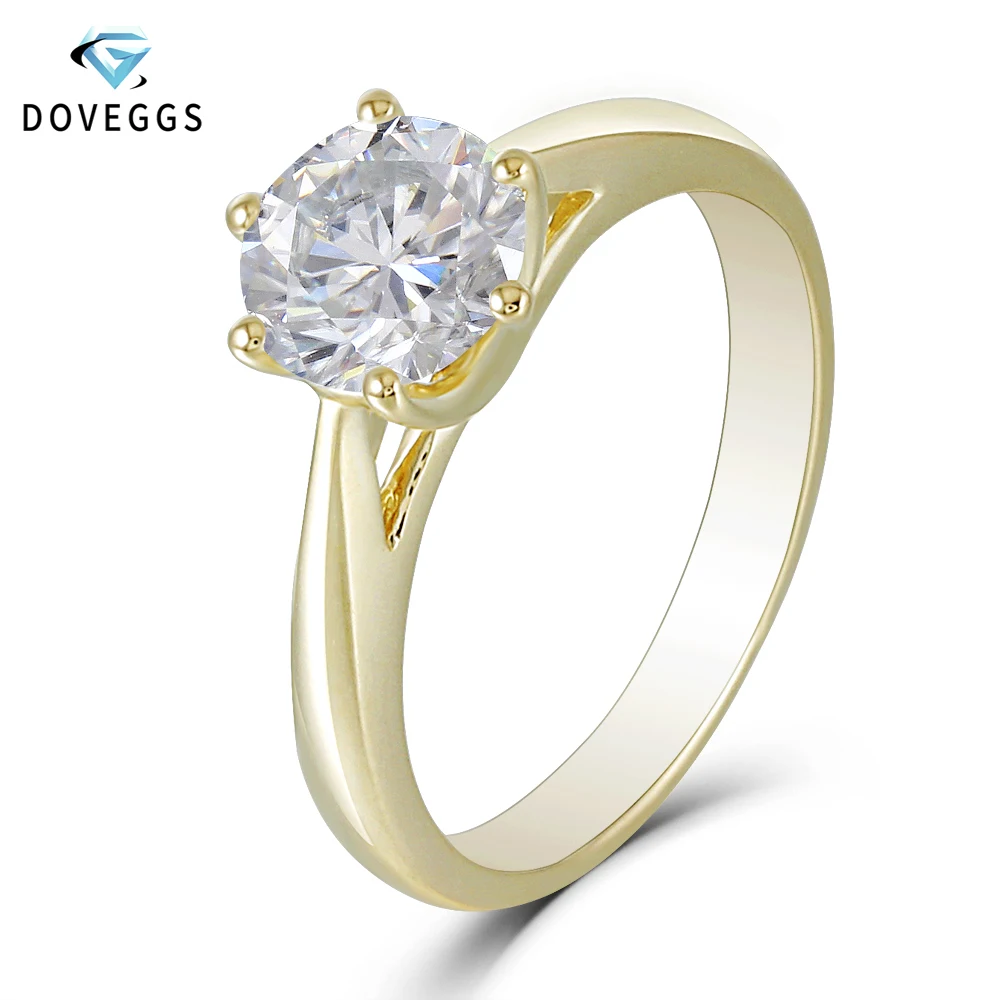 DovEggs, 14 K, 585 Желтое золото, пасьянс, кольцо, 1ct, карат, 6,5 мм, F цвет, Муассанит, бриллиант, обручальные кольца для женщин, свадьба