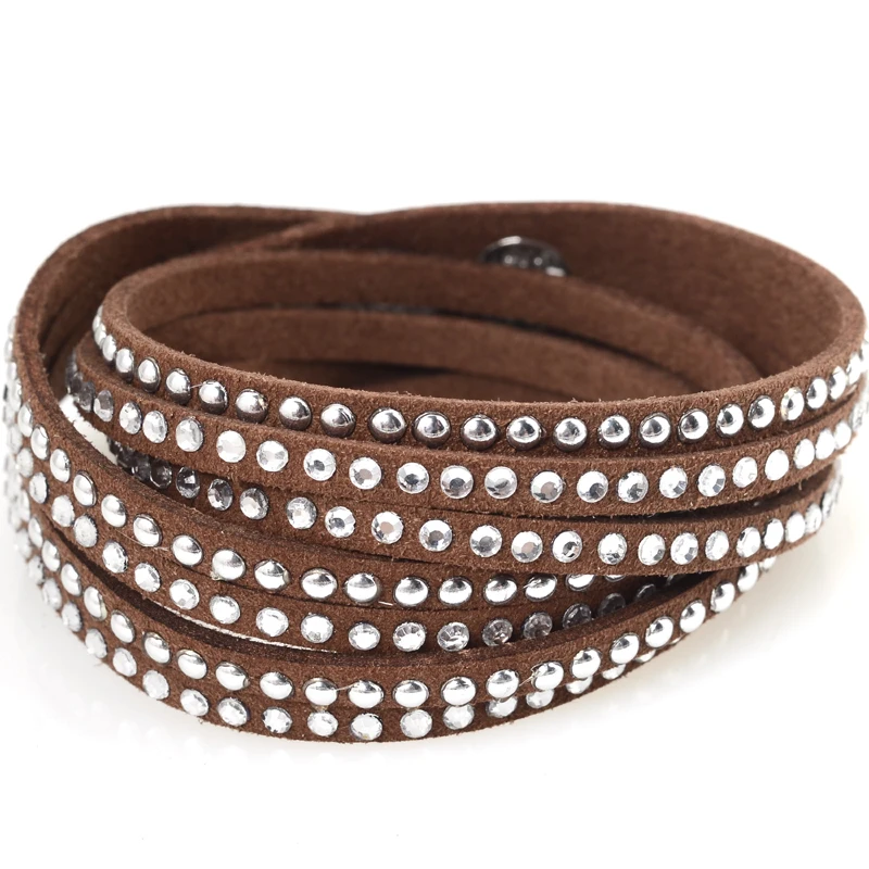 Женский двойной замшевый браслет с кристаллами и заклепками|crystal wrap bracelet|wrap