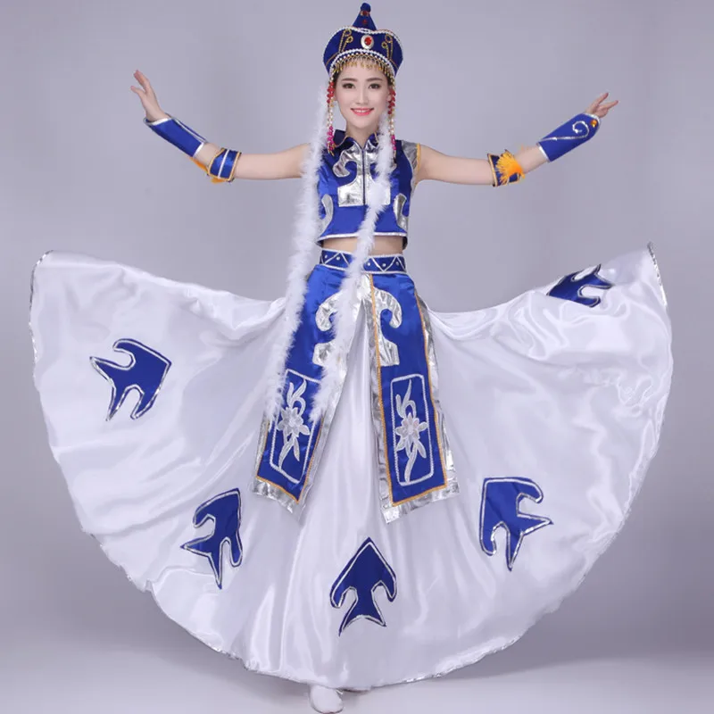 royal blue and white Cosplay Dance clothes Costumes Mongolian gowns dress Women clothing Mongolia outfits | Тематическая одежда и