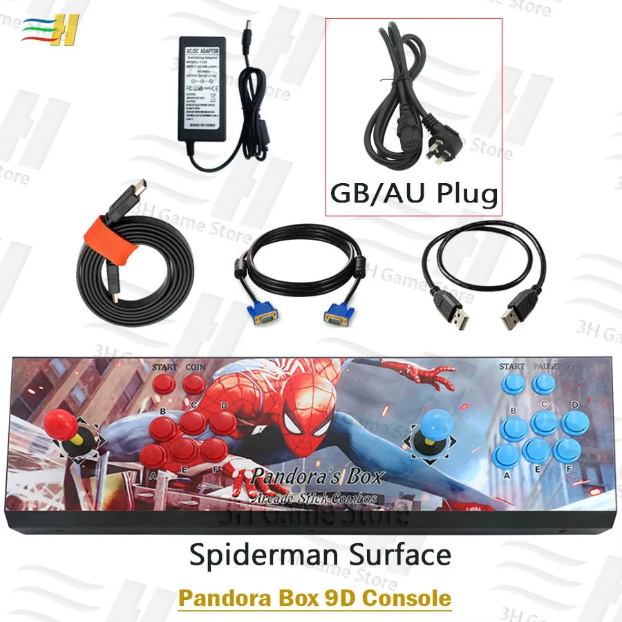 PB9d spiderman GB Pandora box 9d 2500 В 1 консоль джойстик Кнопка 3d игры HDMI VGA выход HD Поддержка 3P 4P игры usb можно подключить геймпад - Цвет: PB9d spiderman GB