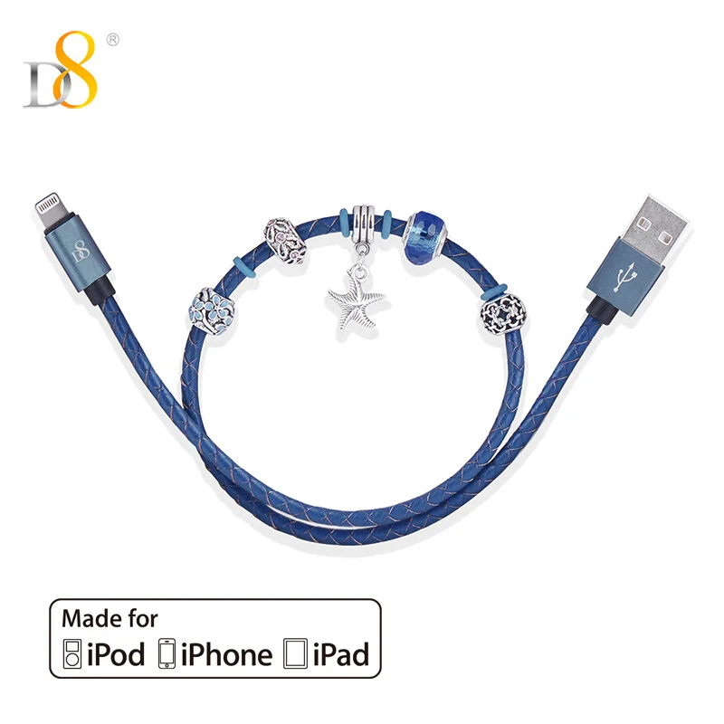 D8 Mfi Сертифицированный браслет с бусинами зарядный USB кабель для передачи данных