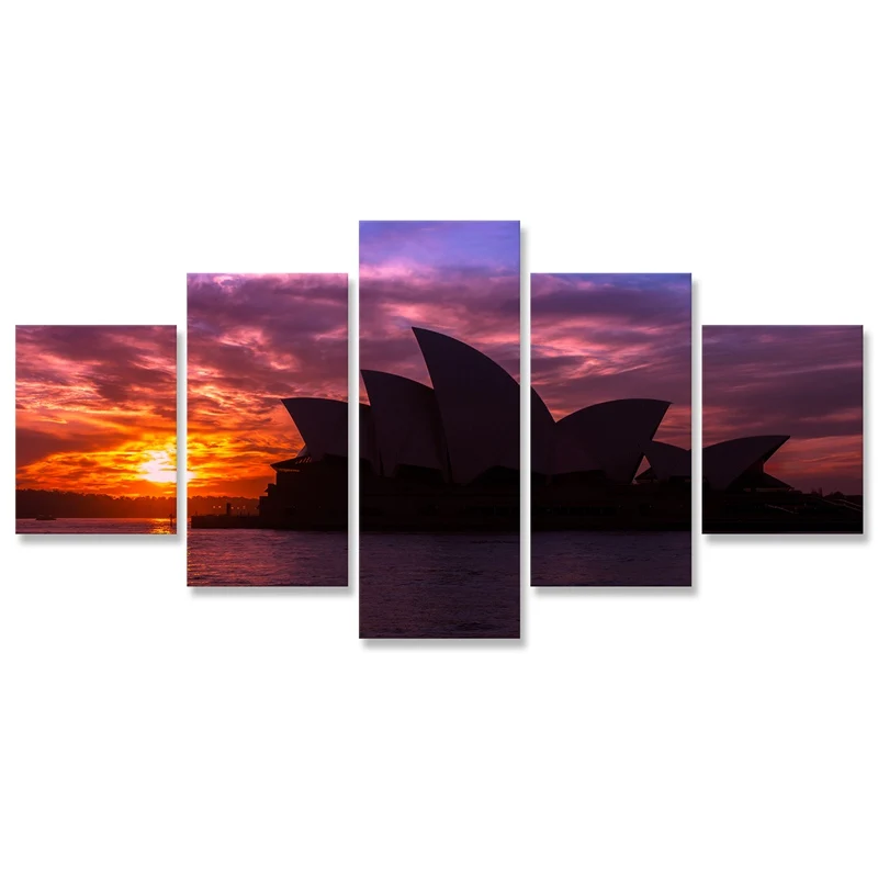 Сидней опера закат настенная живопись 5 панелей холст Декор Плакаты и печать
