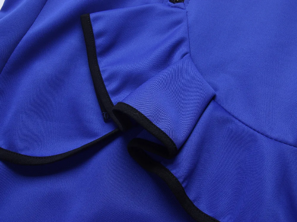 Женское облегающее платье Русалка Oxiuly синее с воланом и оборками спереди на