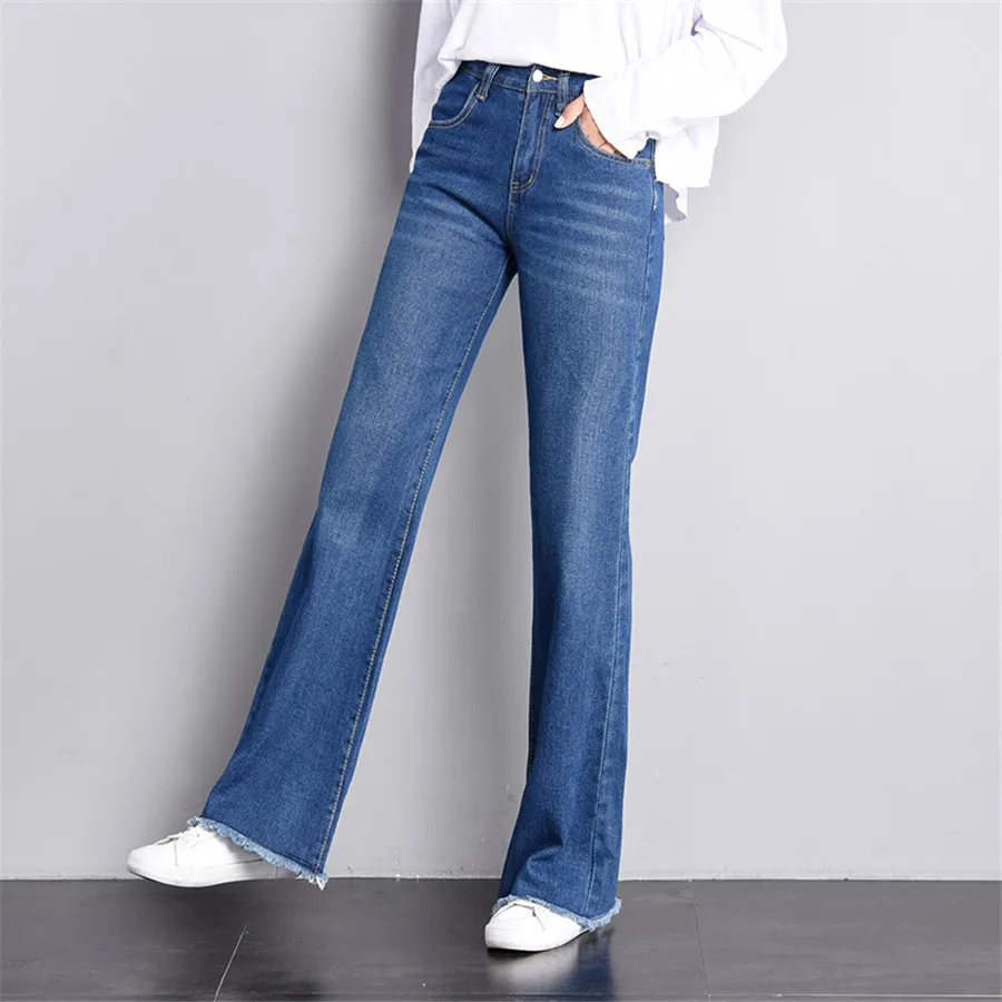 Женские джинсы с высокой талией эластичные свободные прямые шикарные широкие