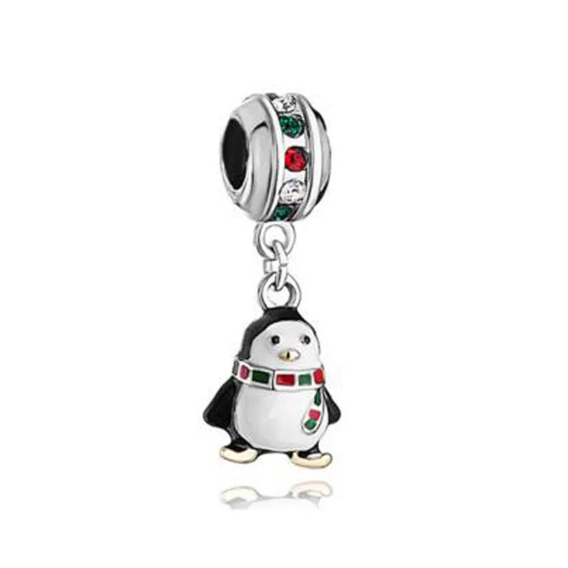 Christmas Penguin with Scarf Charms Lucky Animal Colorful CZ Bead fit Pandora Bracelets | Украшения и аксессуары