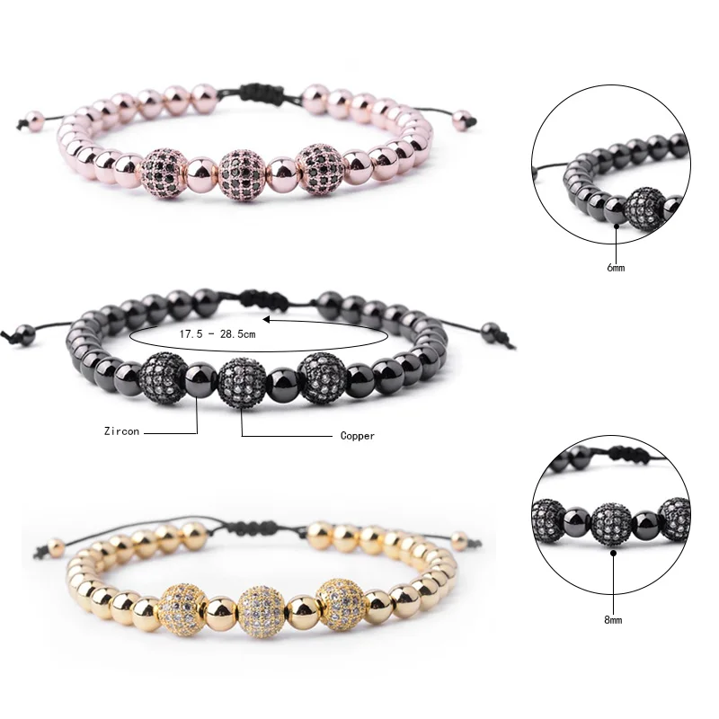 Модные ювелирные изделия мужской браслет с покрытием из 3 бусин и 10 мм