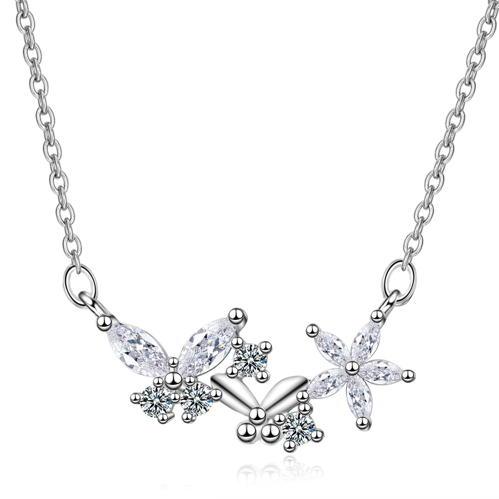 

LUKENI New Fashion Silver 925 Girl Choker Necklace Jewelry Vintage Crystal Butterfly Pendant Necklace For Women Wedding Bijou