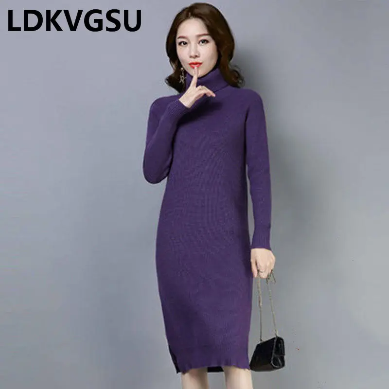 Осень зима 2018 новый длинный свитер женское бархатное плотное платье с длинным