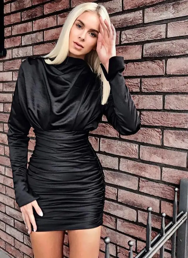 Женское вечернее платье с длинным рукавом Vestido черное ярко розовое дизайнерское