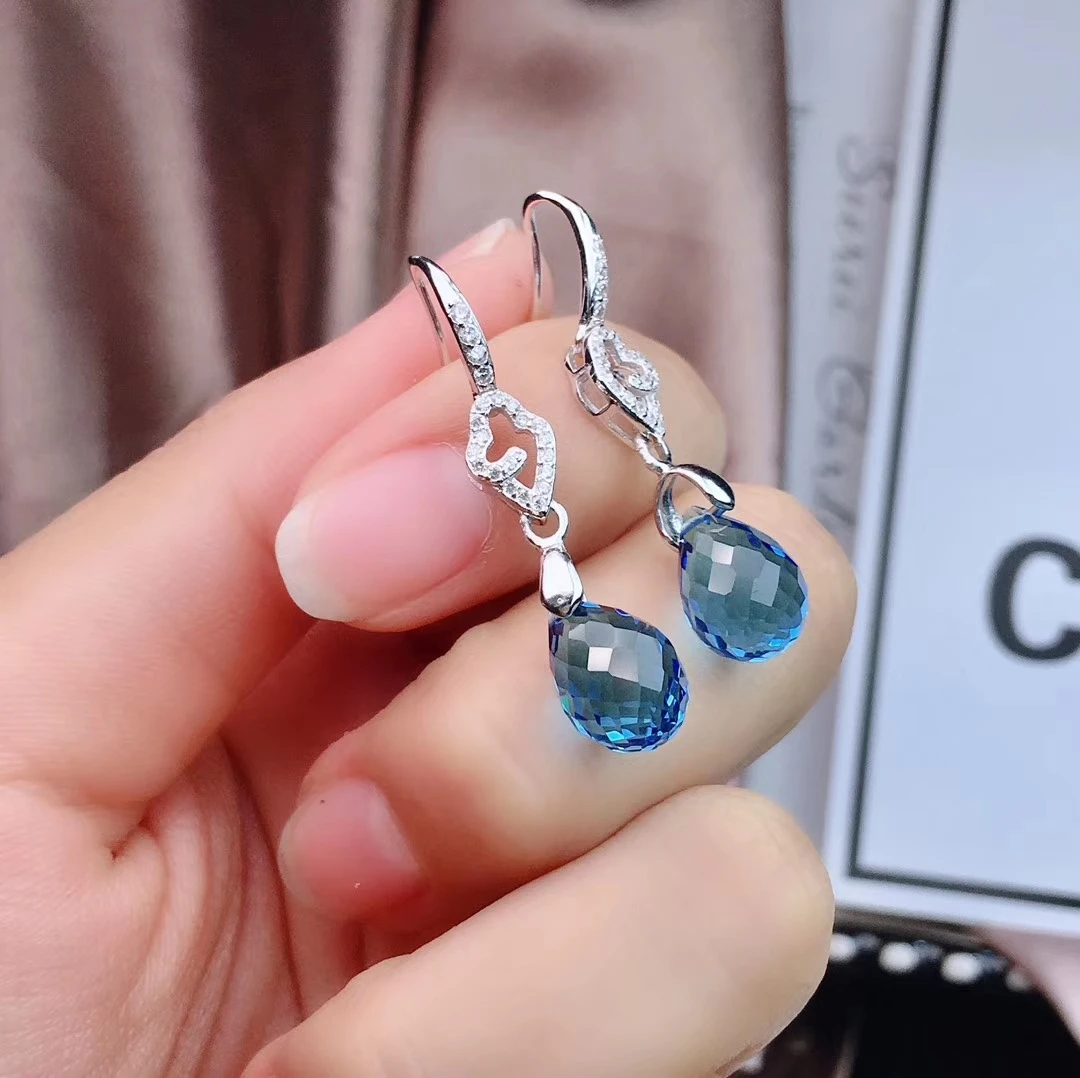 new style clear blue topaz gemstone dangling earrings for beauty jewelry